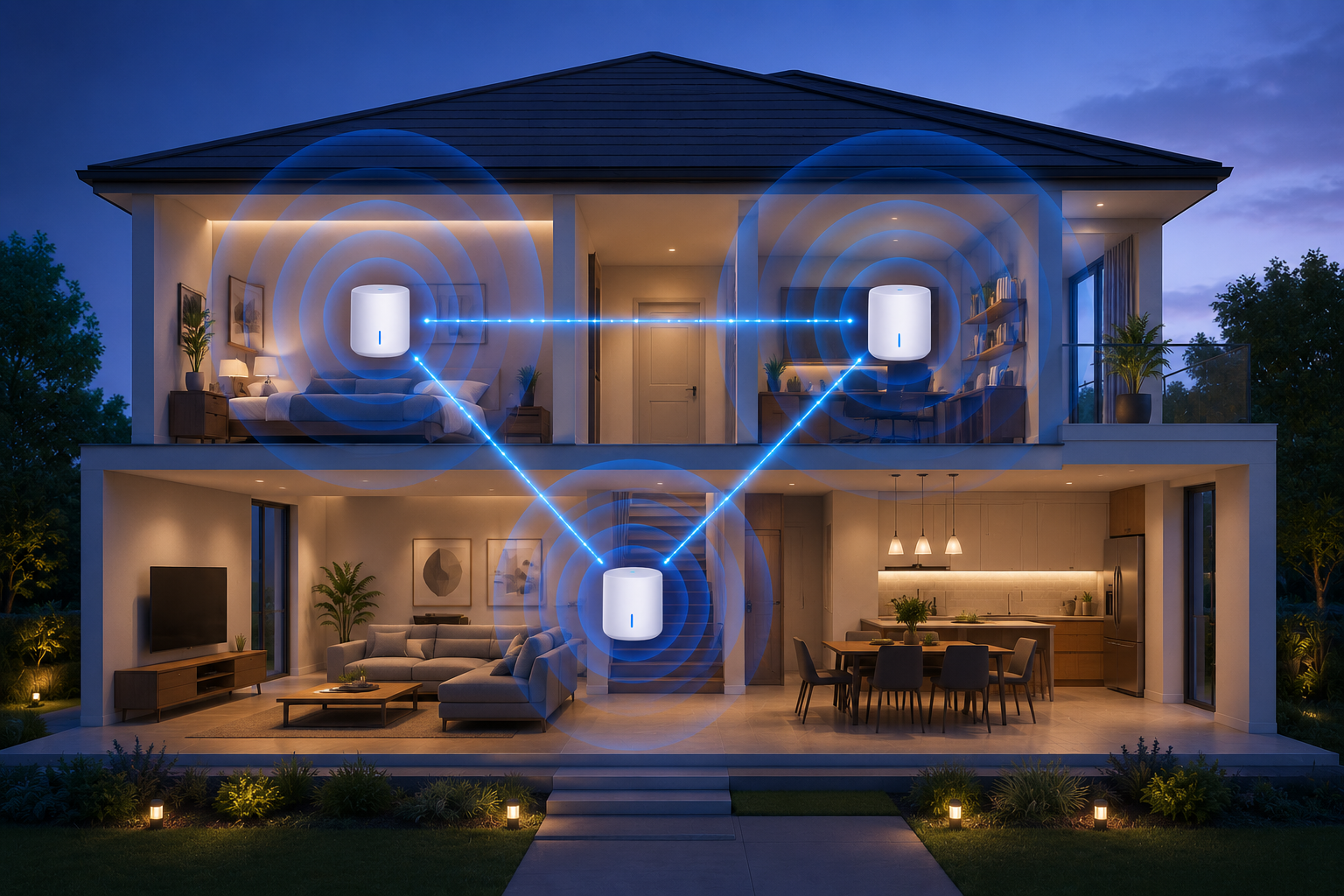 WiFi and mesh network whole-home coverage diagram